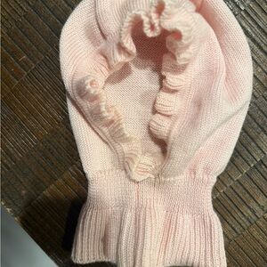 Catya Pale Pink Ruffle-Trim Knit Balaclava Hat- size 4